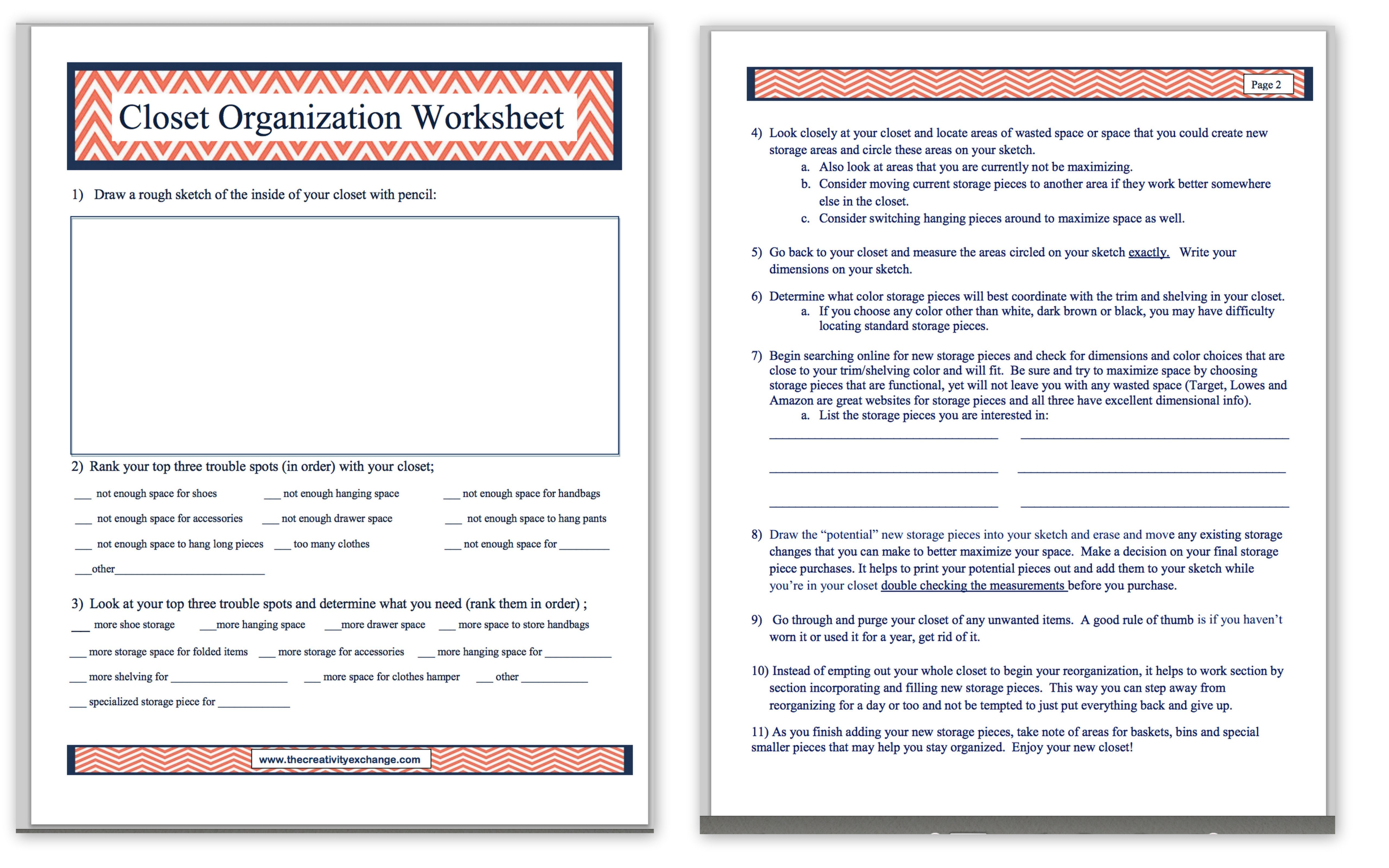 Free printable closet organization worksheet
